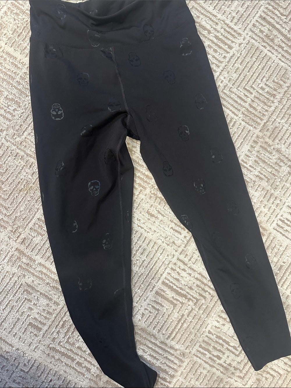 athletica Black Leggings with Tonal Skull Pattern